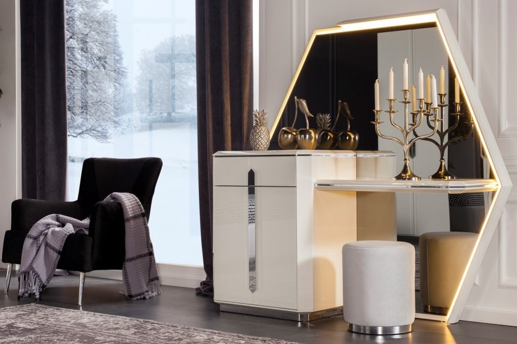 GENF DRESSING TABLE WITH MIROR AND POUFFE - Exclusive design bútorok