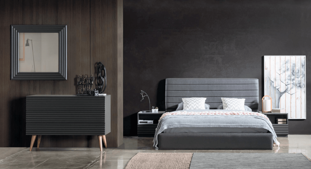 MAURO BED WITH BEDSIDE TABLE AND CHEST OF DRAVERS AND MIROR - Design bútorok