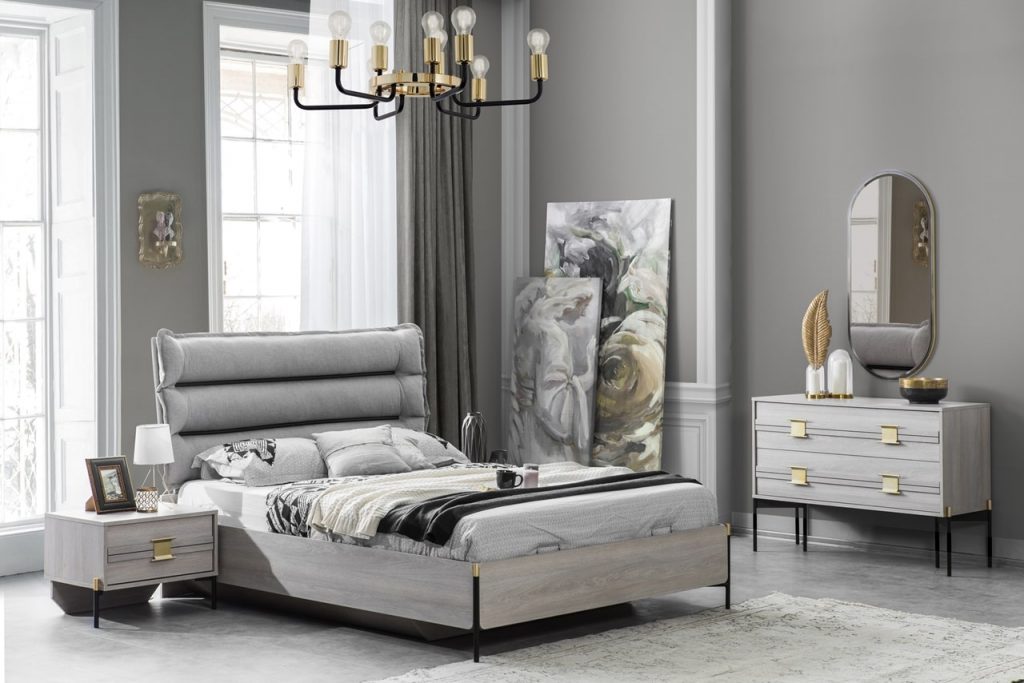 PULA BED WITH BEDSIDE TABLE AND CHEST OF DRAVERS - Design bútor fiataloknak